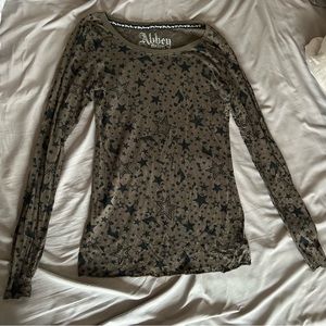 Abbey Dawn Fitted Long Sleeve Blouse Green and Black